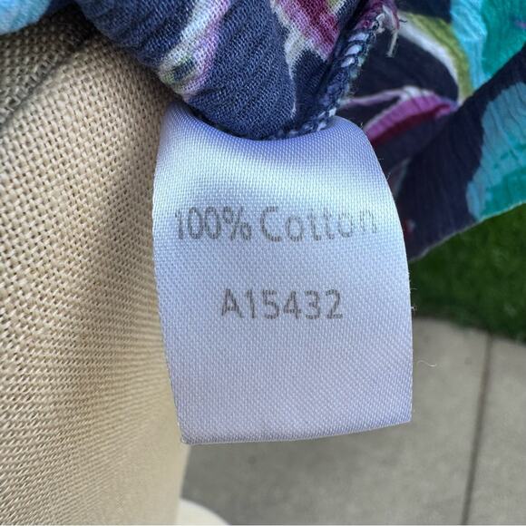 Appleseed's Blue Floral Button Up Blouse Crinkle Top Women's Size Medium - Picture 8 of 9